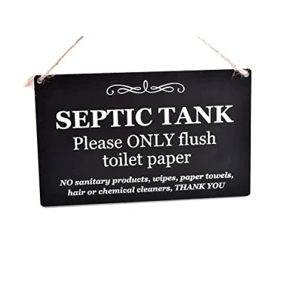 Image of Stylish and Bold, Black White, SEPTIC TANK Sign Plaque Notice for toilet Bathroom W.C only flush paper Information Other Styles Available.