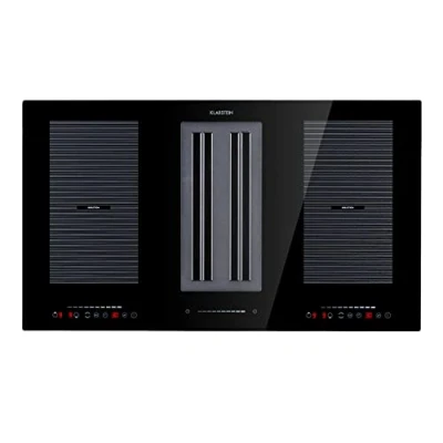 Image of Klarstein Full House 2.0 DownAir Induction Cooktop with Extractor Hood, Table Built In, 90 cm, 4 Zones, 2 Flex 7110 W, 271 m3 / h Exhaust Air Capacity, Black