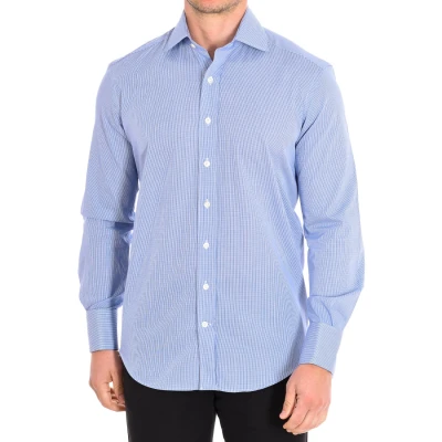 Image of Cafe Coton MICROVICHY4 G Mens long sleeved shirt with lapel collar Blue Cotton Size EU 38