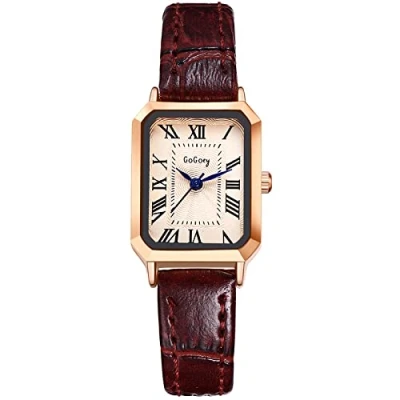 Image of JewelryWe Leather Wristwatch for Women Analog Quartz Square Watch Stylish Business Casual Dress Watch, Mother&#039;s Day