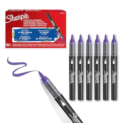 Image of Sharpie Creative Marker Acrylic Paint Pens Brush Tip Water Based Markers Lilac No Bleed Ink Writes on Most Surfaces School &amp; Revision Supplies 6 Count