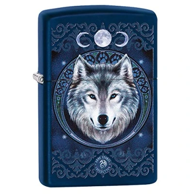Image of Zippo Lighter, Brass, 5.5 x 3.5 1 cm, Anne Stokes, Navy Blue Matte
