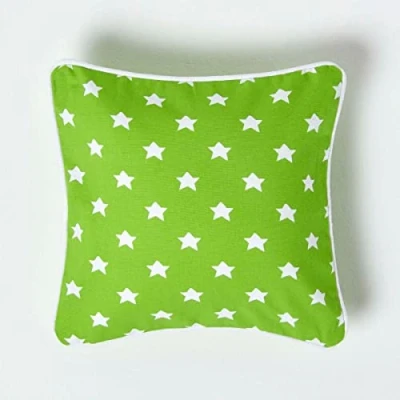 Image of HOMESCAPES 100% Cotton Star Cushion Cover 30 x cm Square 12 Inches Green White Sofa Pillow Washable