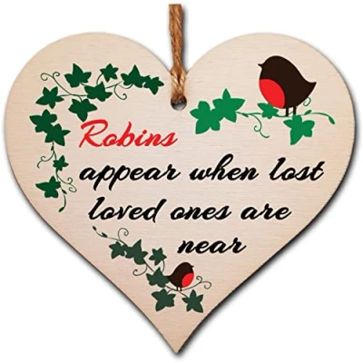 Image of Handmade Wooden Hanging Heart Plaque Gift to Remember Lost Loved Ones