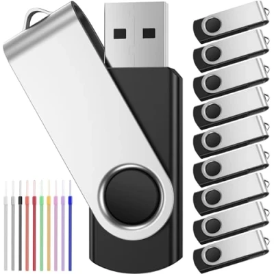 Image of USB Memory Stick 2GB Pack of 10 Bulk Flash Drives Black Swivel Pendrive 2.0 Data Sticks 2 GB Portable Value Pen Drive Gift for Family Storage Video Music Files Image with Ropes by FEBNISCTE