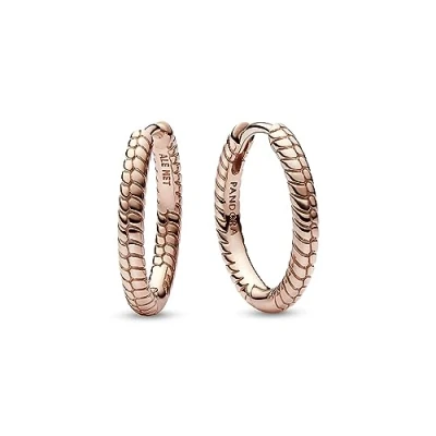 Image of Pandora Moments Snake chain pattern 14k rose gold plated hoop earrings