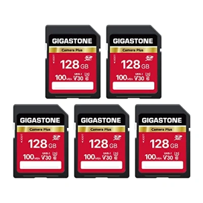 Image of Gigastone 128GB 5 Pack SD Card, Camera Plus, V30 SDXC Memory Card High Speed UHD Video Compatible with Canon Nikon Sony Pentax Kodak Olympus Panasonic Digital Camera, Mini case