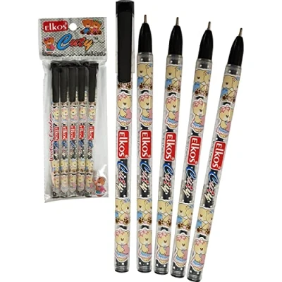 Image of ELKOS Black Ballpoint Pens, 0.7mm Fine Point, Pack of 5, Cuty Ball Smooth Writing, School Office Home Everyday ZOFAX Pen
