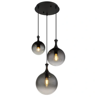 Image of Dalton Cluster Pendant Ceiling Light Matt Black Balls Smoke Glass Shade 3x E27