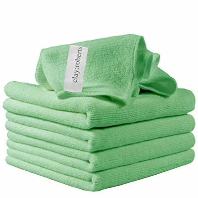 Image of Clay Roberts Microfibre Cleaning Cloths, 40cm x 30cm Pack of 5, Green Machine Washable, Polishing, Waxing &amp; Dusting Cloth, Lint Free, e Kitchen Towel, Car Cleaning, Microfiber cloth