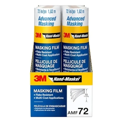Image of 3M Hand Masker Advanced Masking Film, 8 Rolls, 72 in x 90 ft, Static Cling Keeps Film Place, Prevents Liquids From Bleeding Through, Flake Resistant, For Indoors &amp; Outdoors Use (AMF72 8C)