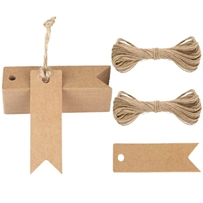 Image of G2PLUS Small Kraft Gift Tags Brown, 7x2CM Mini Blank Labels with String, Jar Name for Home Made Gifts Presents, Party Favours, Bottles