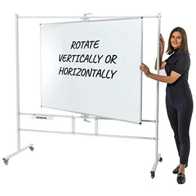 Image of Wonderwall Double Sided Magnetic Tilt &amp; Swing Revolving Mobile Whiteboard with Pen Tray ((H) 120 x (W) 180cm)