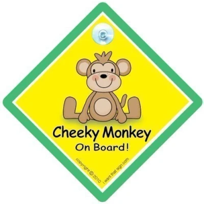 Image of Cheeky Monkey on board, Monkey, Car Sign, Baby Board Decal, Bumper Sticker, Sign