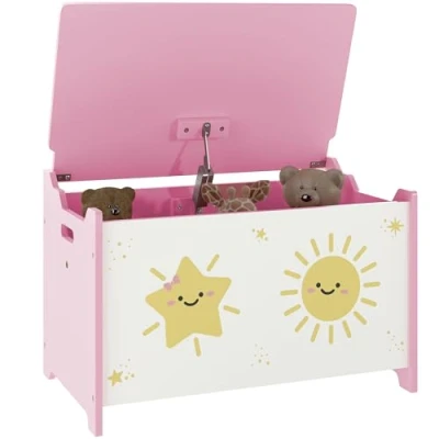 Image of AIYAPLAY Toy Box with Lid, Safety Hinges for Kids, Nursery, Bedroom, Pink