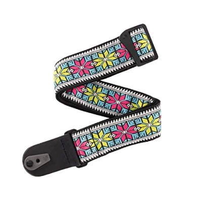 Image of D&#039;Addario Pad Locking Guitar Strap Accessories Electric Strap, Acoustic &amp; Bass Parellel Flowers