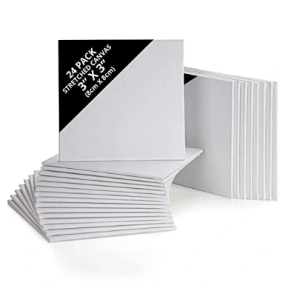 Image of Belle Vous 24 Pack Blank Canvas 8 x 8cm (3 3 inches) Pre Stretched Panel Boards Suitable for Acrylic and Oil Painting Also Sketching Drawing