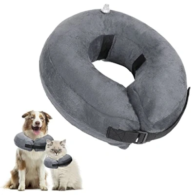 Image of Nobleza Inflatable Dog Collar Recovery Pet Protection Cover Neck After Surgery Adjustable Cone for Small and Cat, Grey