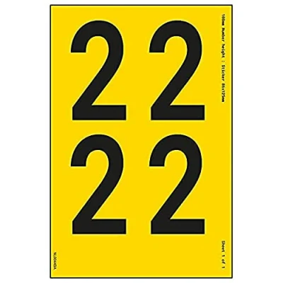Image of V Safety One Number Sheet 2 18mm Height 300x200mm Yellow Adhesive Vinyl