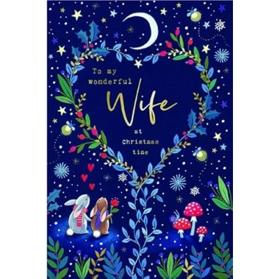 Image of Paperlink &#039;Wonderful Wife&#039; Christmas Card Wreath Heart From The Woodland Wonders Collection Gold Foil Finish