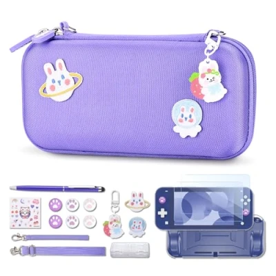 Image of innoAura Switch Lite Case 17 in 1 NS Accessories Bundle with Carrying Case, Game Screen Protector, Stand, Thumb Grips(Purple)
