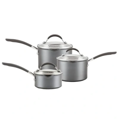 Image of Circulon Scratch Defense Saucepan Set Induction Non Stick with Lids, 14cm, 16cm &amp; 18cm Dishwasher Oven Safe Cookware Straining Lids Pourings Rims, Graphite Pewter Finish