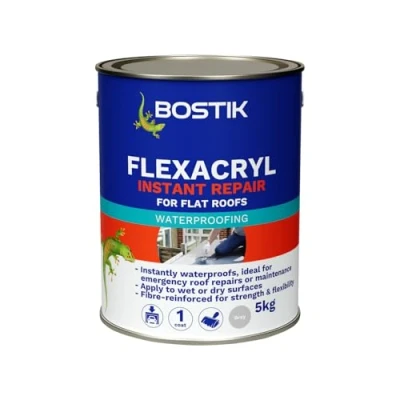 Image of Bostik Flexacryl Instant Repair Waterproof Compound for Flat Roofs, Colour: Grey, 5kg
