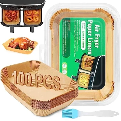 Image of VIKKI Air Fryer Paper Liners for Ninja Dual, 100PCS Disposable Parchment Liners, AF300UK AF400UK Accessories,Compatible with Ninja, Salter and Other Dual Zone