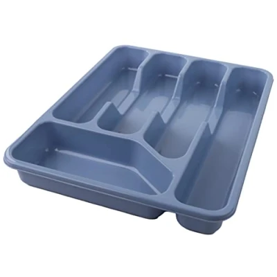 Image of DIVCHI 5 Compartment Plastic Cutlery Tray Kitchen Drawer Organiser Rack Utensils Spoon Fork Holder Storage Tableware (Light Blue)
