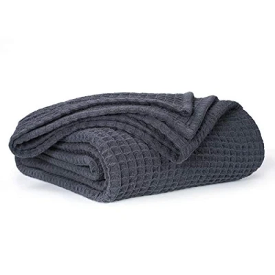 Image of EHC Luxuriously Soft Chunky Waffle Cotton Throws Extra Large Sofa Bed, Sofa, Couch Blanket Bedspread, King Size, 225 x 250 cm Charcoal
