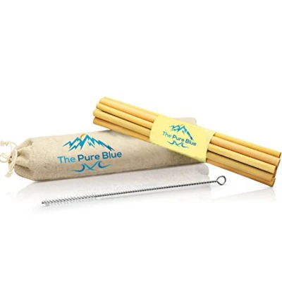 Image of Organic Eco Friendly Bamboo Drinking Straws, Biodegradable Ethically Sourced + Cleaning Brush, Nature Jute Bag and Recycled Box Packaging. (6, Bag)