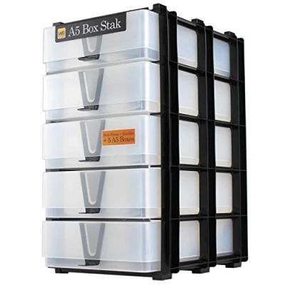 Image of WestonBoxes A5 Box Stak Craft Storage Unit Including 5 Plastic Boxes with handles (Clear)