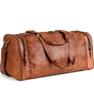 Image of Berliner Bags Weekender Oslo Leather Travel Bag Women Men Brown Large 45L, 2 outer pockets