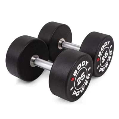 Image of BODYPOWER 25kg Pro Round Rubber Dumbbells (x2)