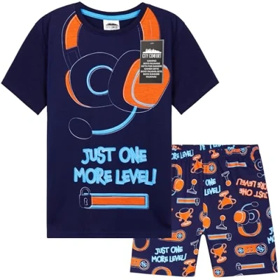 Image of CityComfort PJs for Boys &amp; Teenagers Short Pyjamas Set Loungewear Soft Gamer Nightwear Breathable Summer Sleepwear Gaming Gifts (7 8 Years, Navy/Multi)