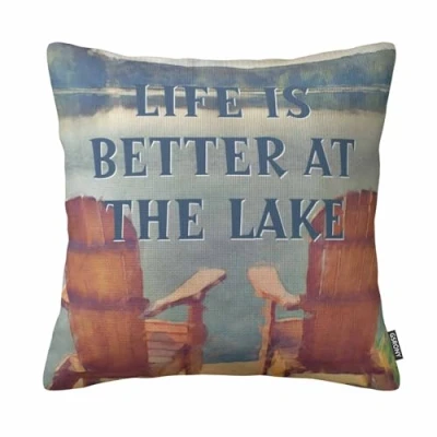 Image of GSRONY Lake Lover Throw Pillow Covers Life is Better at Watercolor Painting Cushion Case Home Decor Pillowcase 18x18 Inches