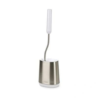 Image of Joseph Flex Lite Silicone Toilet Brush with slimline holder set, flexible anti drip, clog deep clean head, Stainless Steel, Small