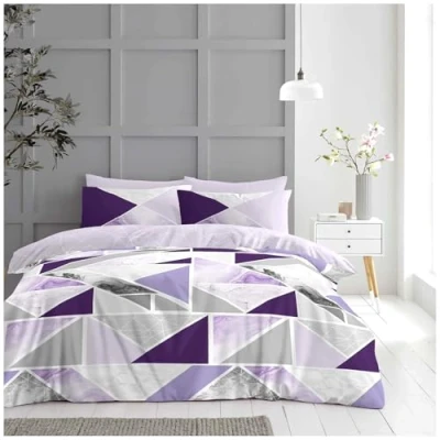 Image of GC GAVENO CAVAILIA Luxury Geometric Shapes King Size Duvet Cover Sets With Pillow Cases, Reversible Diamond Quilt Marble Bedding Set, Purple/Grey
