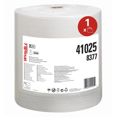 Image of WypAll X80 Power Clean Cloths 8377 Reusable Cleaning 1 Large Wiper Roll x 475 White Absorbent