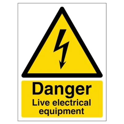Image of V Safety 68021AN R Danger, Live Electrical Equipment Warning Sign Portrait 150mm x 200mm 1mm Rigid Plastic, Black/Yellow