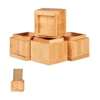 Image of Relaxdays Furniture Riser Set Of 4, 8.5 cm Rise, Table, Chairs, Beds, Elephant Feet, 10x11.5x11.5 cm, Natural, bamboo