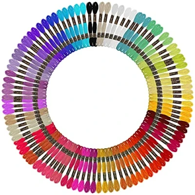 Image of Curtzy Embroidery Thread (100 Skeins) 8m Rainbow Colours 6 Strand Cotton Floss Pack DIY Yarn Threads for Crafts, Cross Stitch, Friendship Bracelets, String Art, Crochet &amp; Sewing