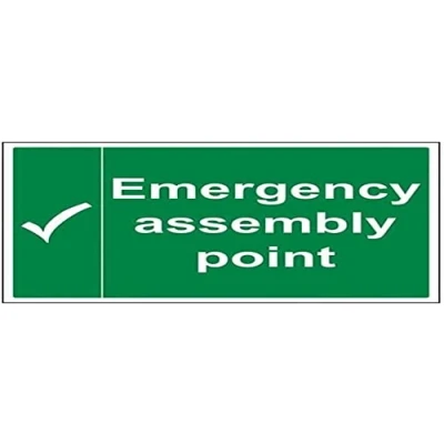 Image of V Safety Emergency Assembly Point With Tick Sign 400mm x 300mm 1mm Rigid Plastic