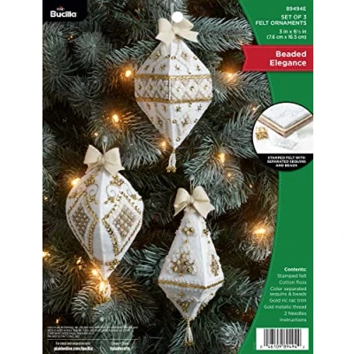 Image of Bucilla Felt Applique 6 Piece Ornament Making Kit, Beaded Elegance, Perfect for DIY Arts and Crafts, 89494E