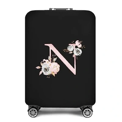 Image of initial letter Printed Design Travel Trolley Case Cover Protector Washable Suitcase Luggage Storage Covers for 18 28 inch (XL (29 32 Luggage), Pink Flower N)