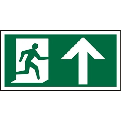 Image of Seco Fire Exit Man Running Right &amp; Arrow Pointing Up Pictogram Sign, 200mm x 100mm Self Adhesive Vinyl