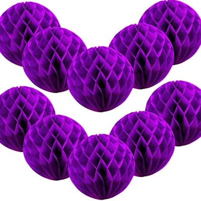 Image of Time to Sparkle 10 Pack Tissue Paper Honeycomb Balls Table Centrepiece Lantern Garland Wedding Decoration Ball purple, 12&quot;(30cm)