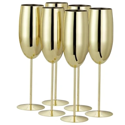 Image of Oak &amp; Steel 6 Gold Champagne Flutes, 280ml Stainless Prosecco Glasses with Gift Box