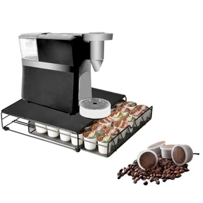 Image of 36 Capsules Coffee Pod Storage with Sliding Drawer Stand Rubber Surface &amp; Non Slip Feet Space Saving Design, Organiser Box for Dolce Gusto Pods Ideal Kitchen and Office