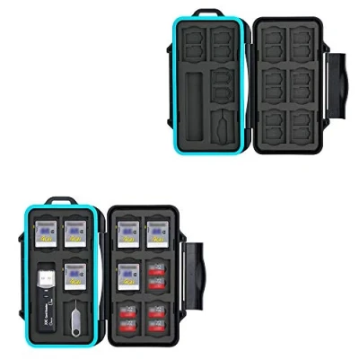 Image of JJC Memory Card Case 30 Slots Carrying Water Resistant Holder Storage SD SDHC SDXC Micro TF Cards with USB 3.0 Reader for &amp; Carabiner Removal Tool